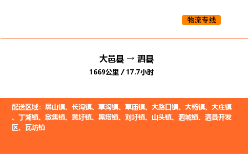 大邑县到泗县物流公司_大邑县到泗县货运专线公司（当天走车）