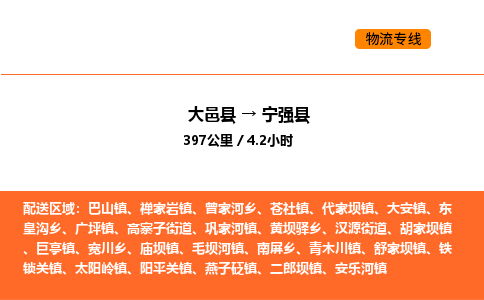 大邑县到宁强县物流公司_大邑县到宁强县货运专线公司（当天走车）